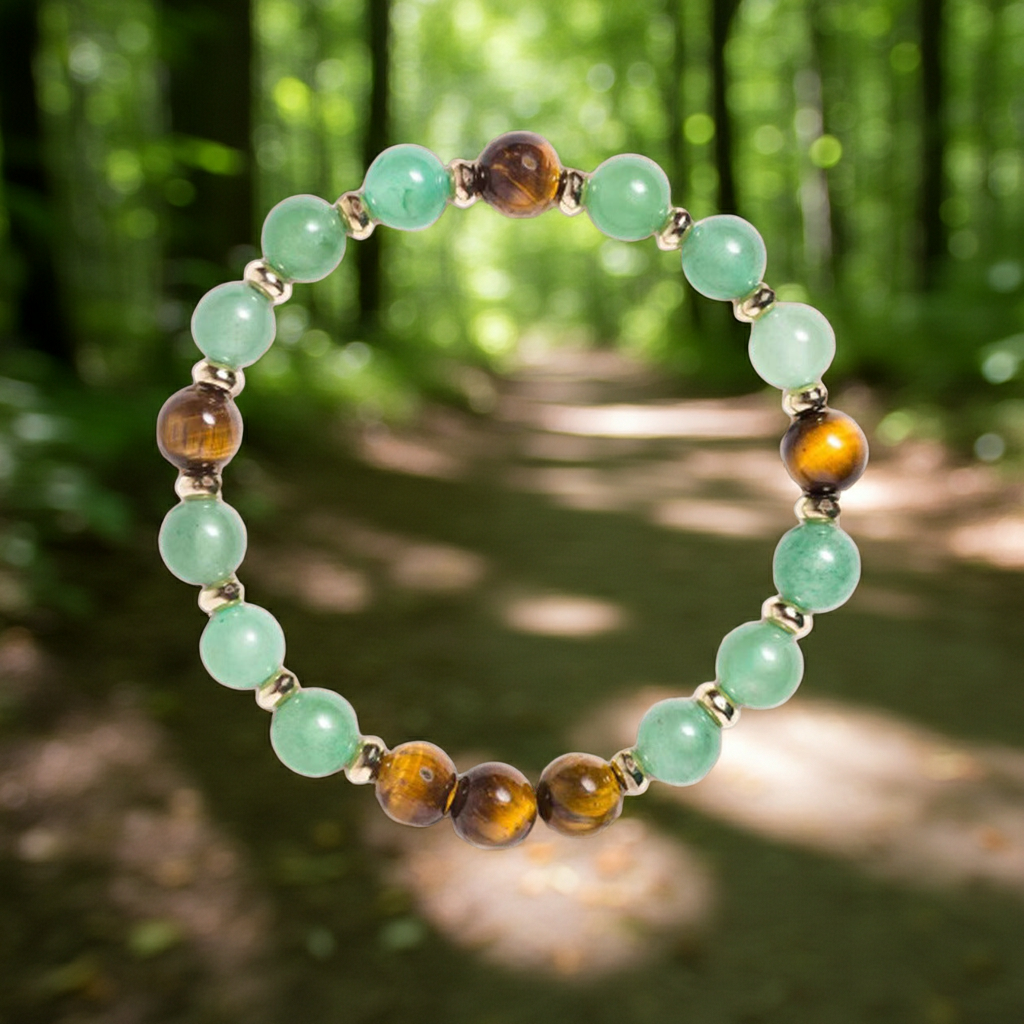 Vintage-Inspired Green Aventurine Style and Tiger’s Eye Style Beaded Bracelet – Unique Design for Good Fortune