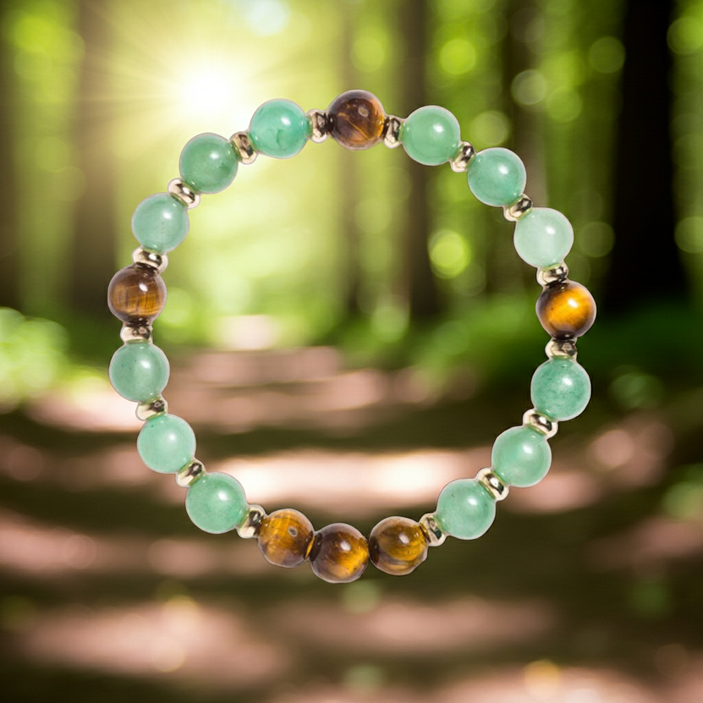 Vintage-Inspired Green Aventurine Style and Tiger’s Eye Style Beaded Bracelet – Unique Design for Good Fortune