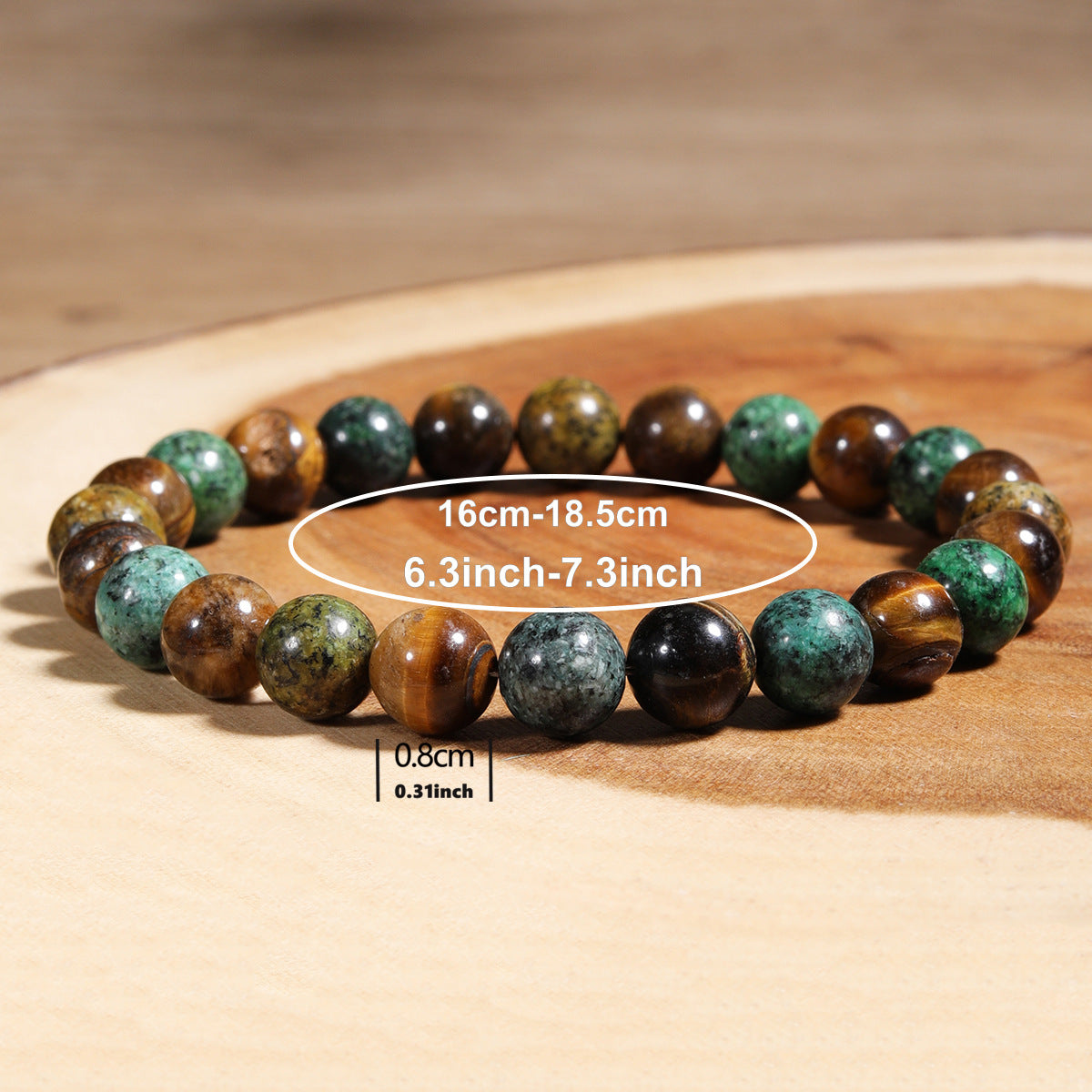 Vintage-inspired beaded bracelet with tiger's eye and African turquoise stones, handmade for mindfulness and intention