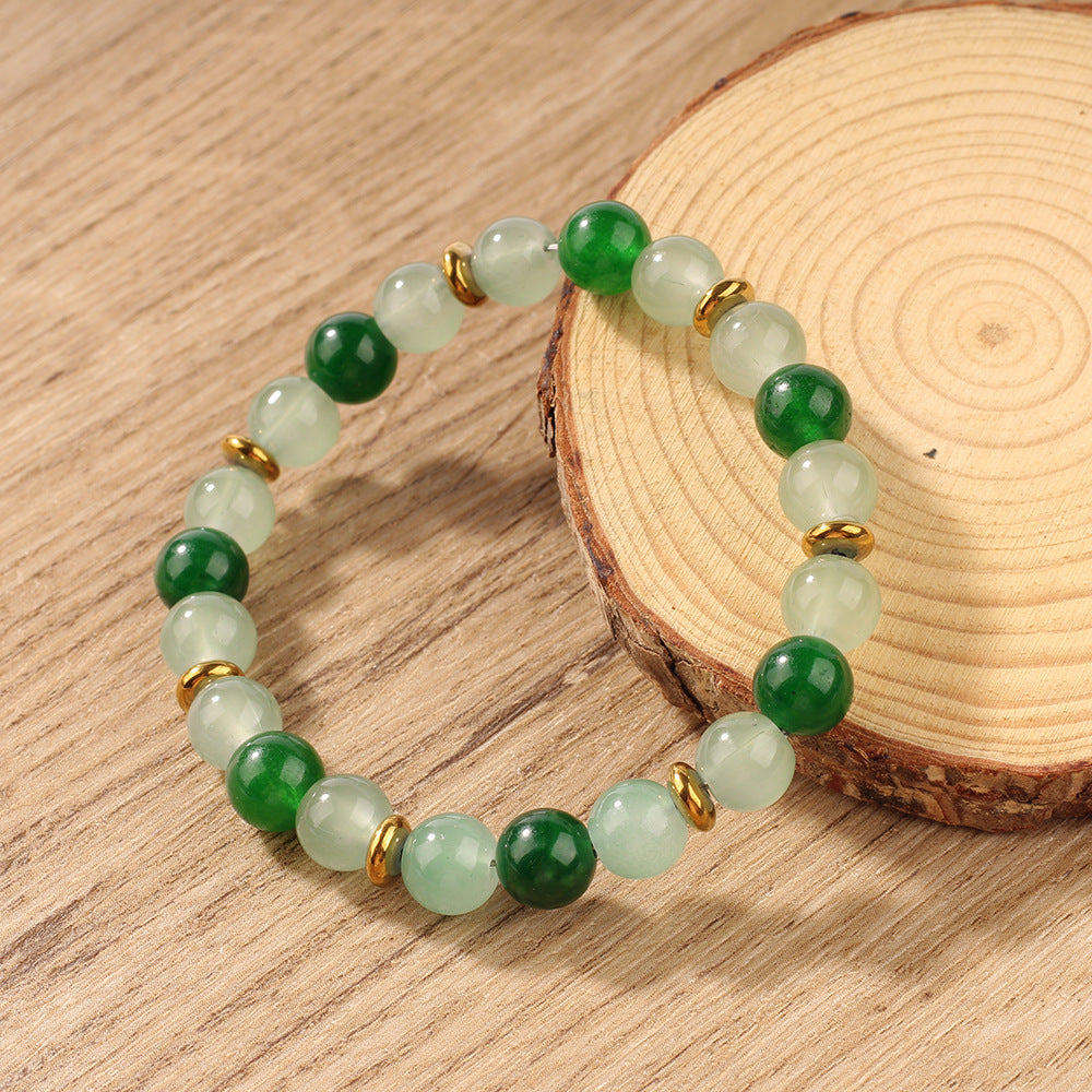 Vintage-Inspired Green Aventurine Style Beaded Bracelet with Spacer Design – Symbol of Good Fortune