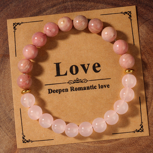 Vintage-Inspired Redwood Grain Style Pink Beaded Bracelet – Elegant and Fashionable Jewelry for Women