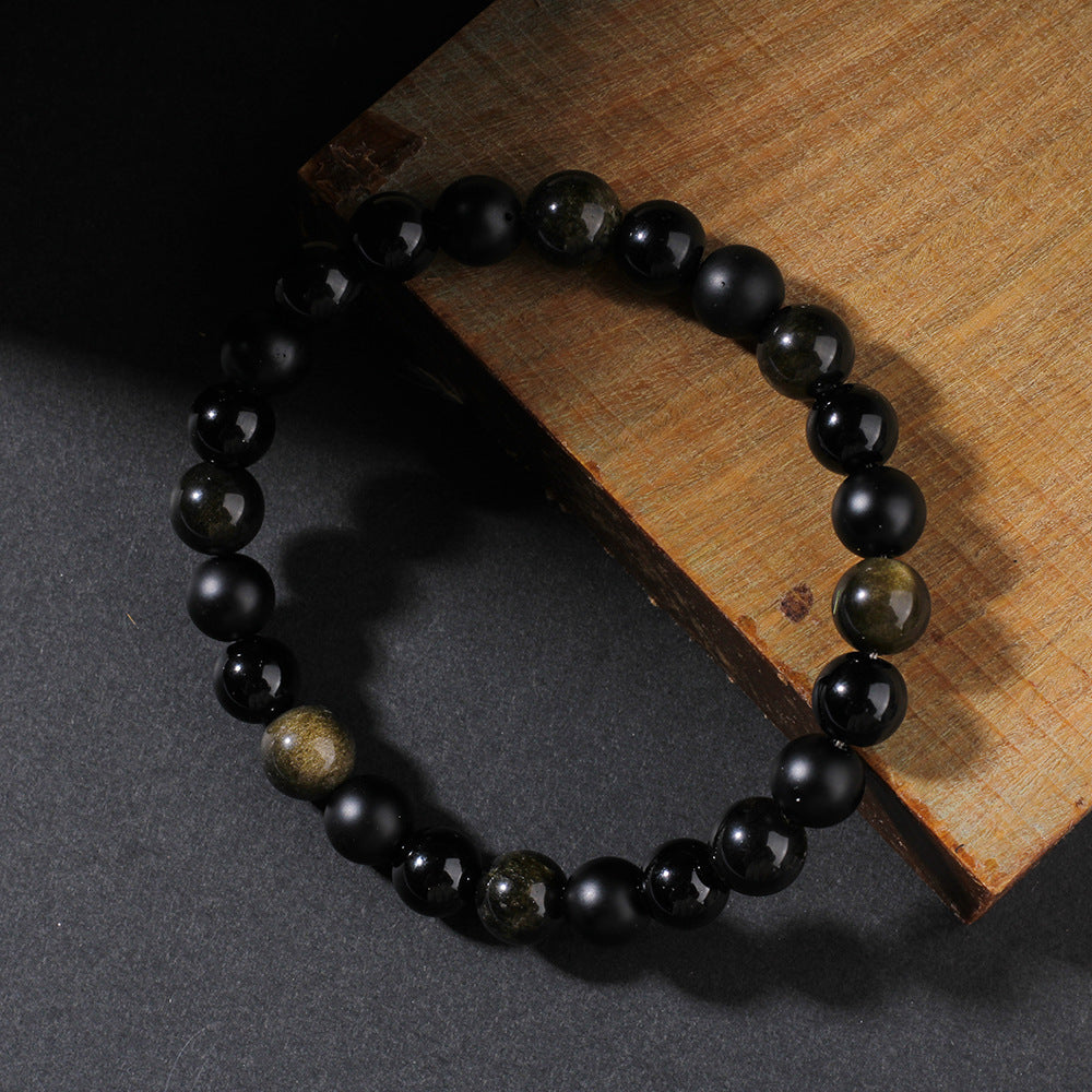 Trendy New Fashion Sport Style Beaded Bracelet Black Stone Natural Obsidian Men Women Couple Jewelry