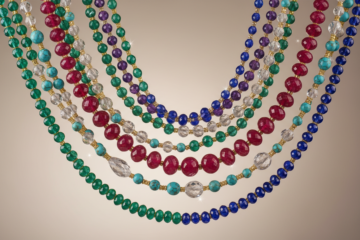 生成一个都是宝石手串的banner图，并配置文字：BODANCE – Wear Your Intention
Thoughtful Beaded Jewelry for Modern Life
In a noisy world, we all need a quiet reminder of what matters.
BODANCE blends minimalist design with symbolic color and form—inspired by timeless traditions, made for today.
Our hand-strung bracelets aren’t magic. They’re meaningful accessories: a personal token for calm, courage, connection, or simply feeling like yourself.
Because your journey is unique, we offer 1:1 custom design sessions—where you share you