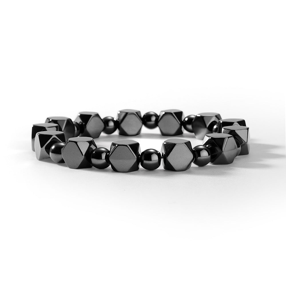 Vintage-Inspired Original Design Beaded Bracelet with Faceted Black Onyx Style Stones – Unique and Stylish