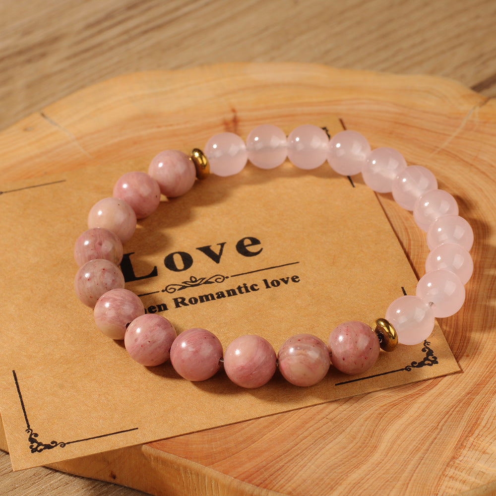 Vintage-Inspired Redwood Grain Style Pink Beaded Bracelet – Elegant and Fashionable Jewelry for Women