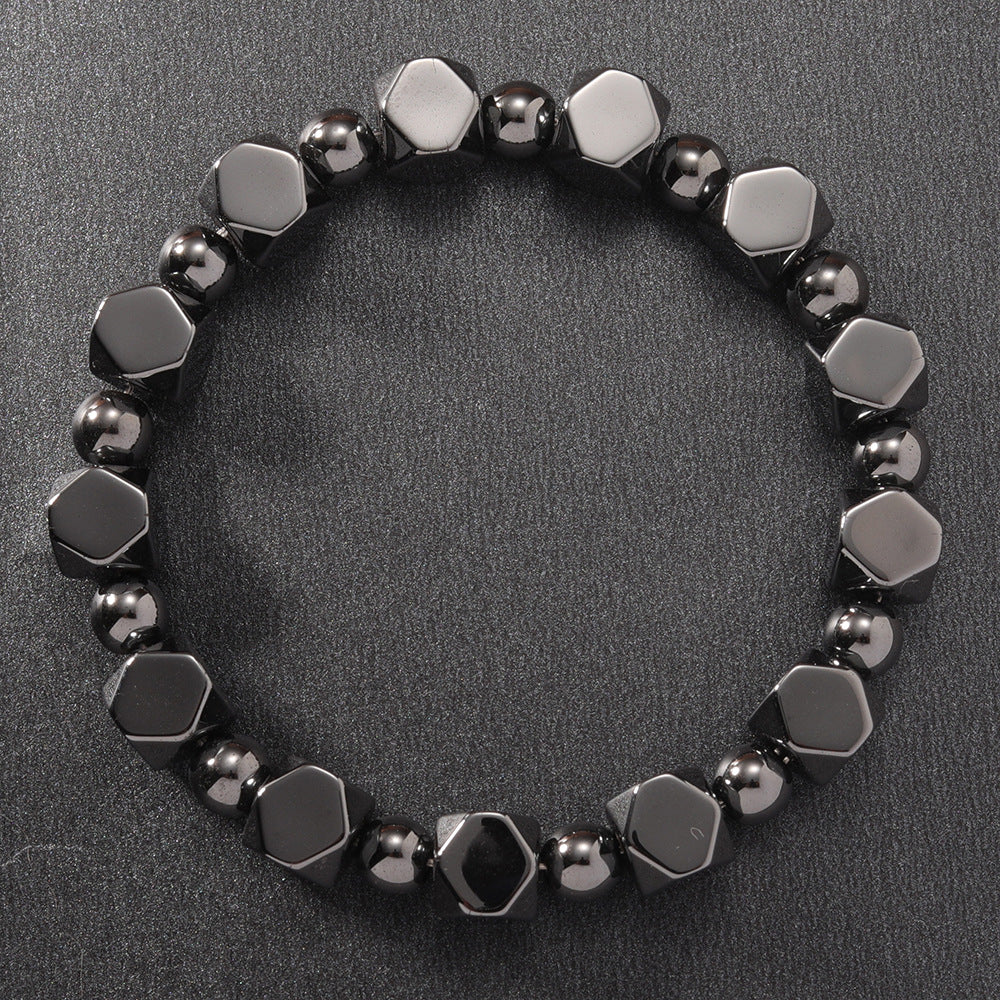 Vintage-Inspired Original Design Beaded Bracelet with Faceted Black Onyx Style Stones – Unique and Stylish