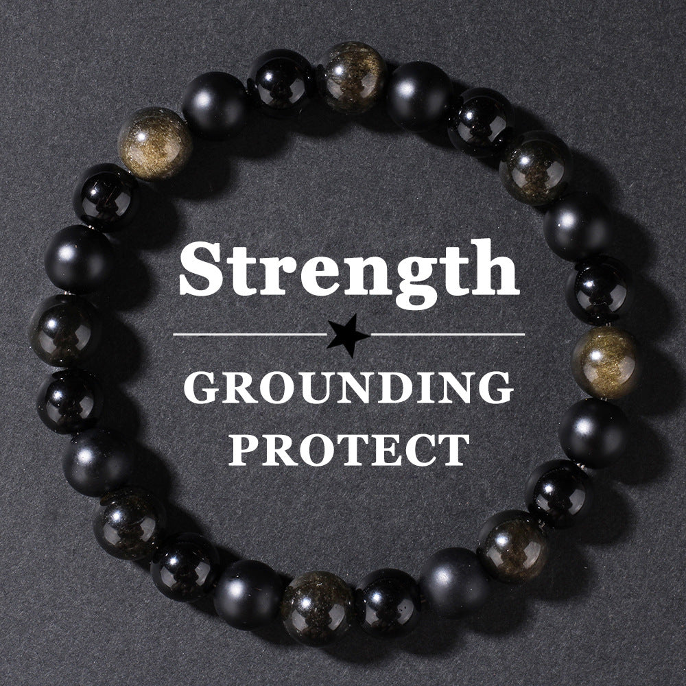 Trendy New Fashion Sport Style Beaded Bracelet Black Stone Natural Obsidian Men Women Couple Jewelry