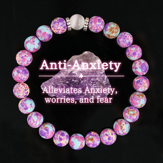 Vintage-Inspired White Cat’s Eye Style and Purple Kingman Turquoise Style Beaded Bracelet – For Calm and Serenity