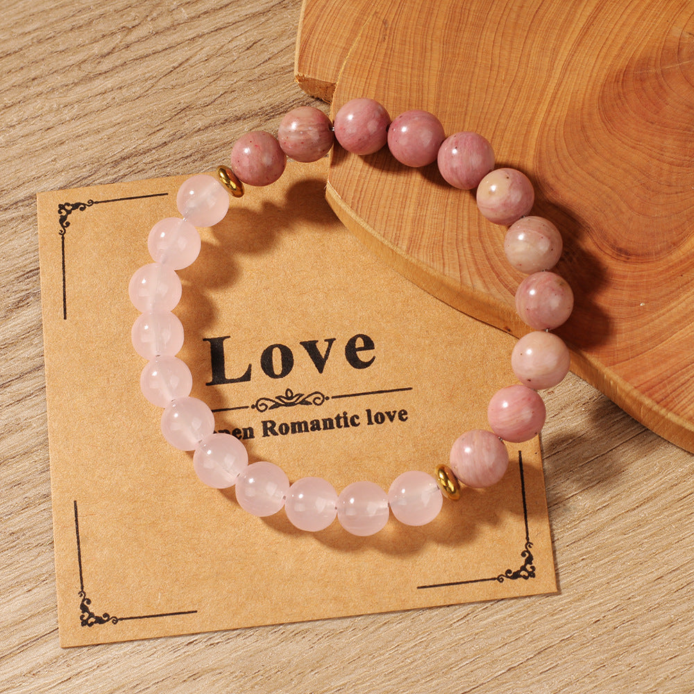 Vintage-Inspired Redwood Grain Style Pink Beaded Bracelet – Elegant and Fashionable Jewelry for Women