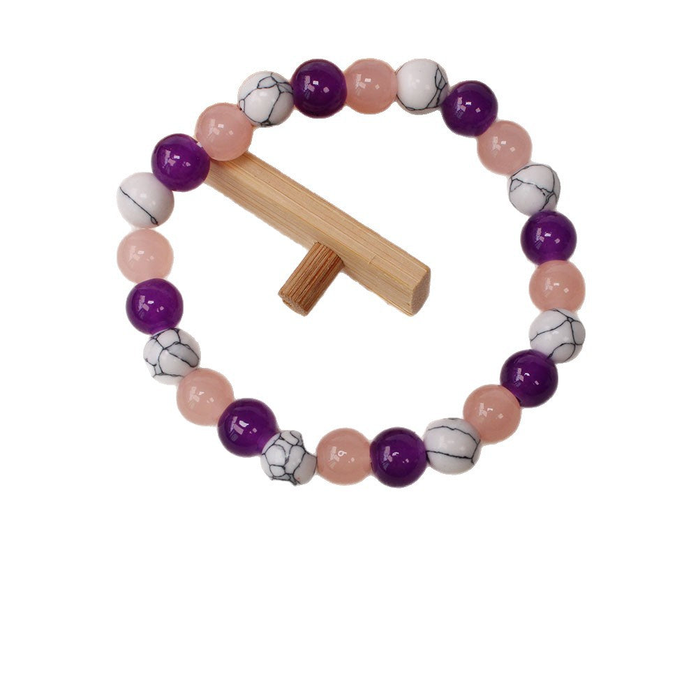 Contrast Color8mm White Line Pine Color Bracelet Imitation Amethyst Glass Beaded Bracelet for Women Direct Wholesale from Manufacturer