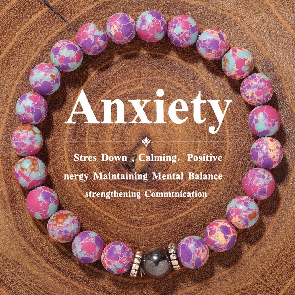 Vintage-Inspired White Cat’s Eye Style and Purple Kingman Turquoise Style Beaded Bracelet – For Calm and Serenity