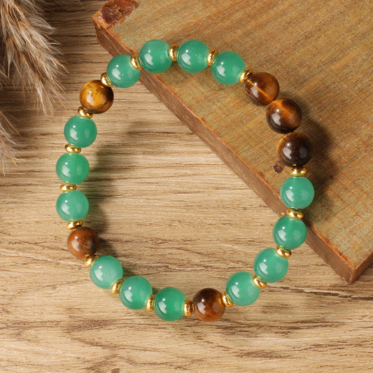 Vintage-Inspired Green Aventurine Style and Tiger’s Eye Style Beaded Bracelet – Unique Design for Good Fortune
