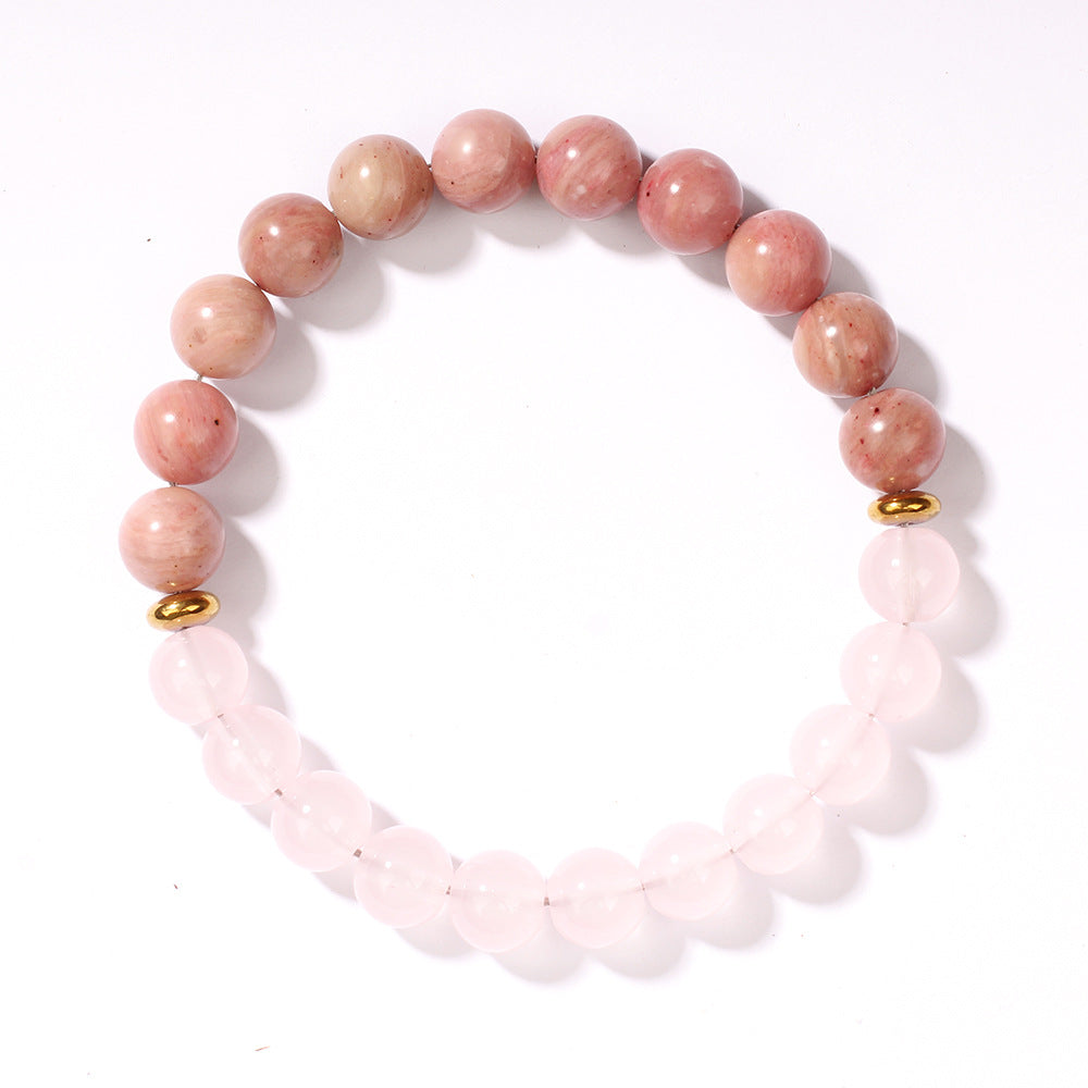 Vintage-Inspired Redwood Grain Style Pink Beaded Bracelet – Elegant and Fashionable Jewelry for Women